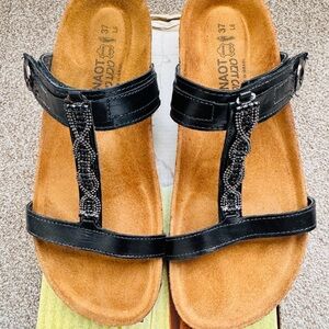 Naot Women’s Black Malibu Wedge Leather Sandals with Beaded Detail